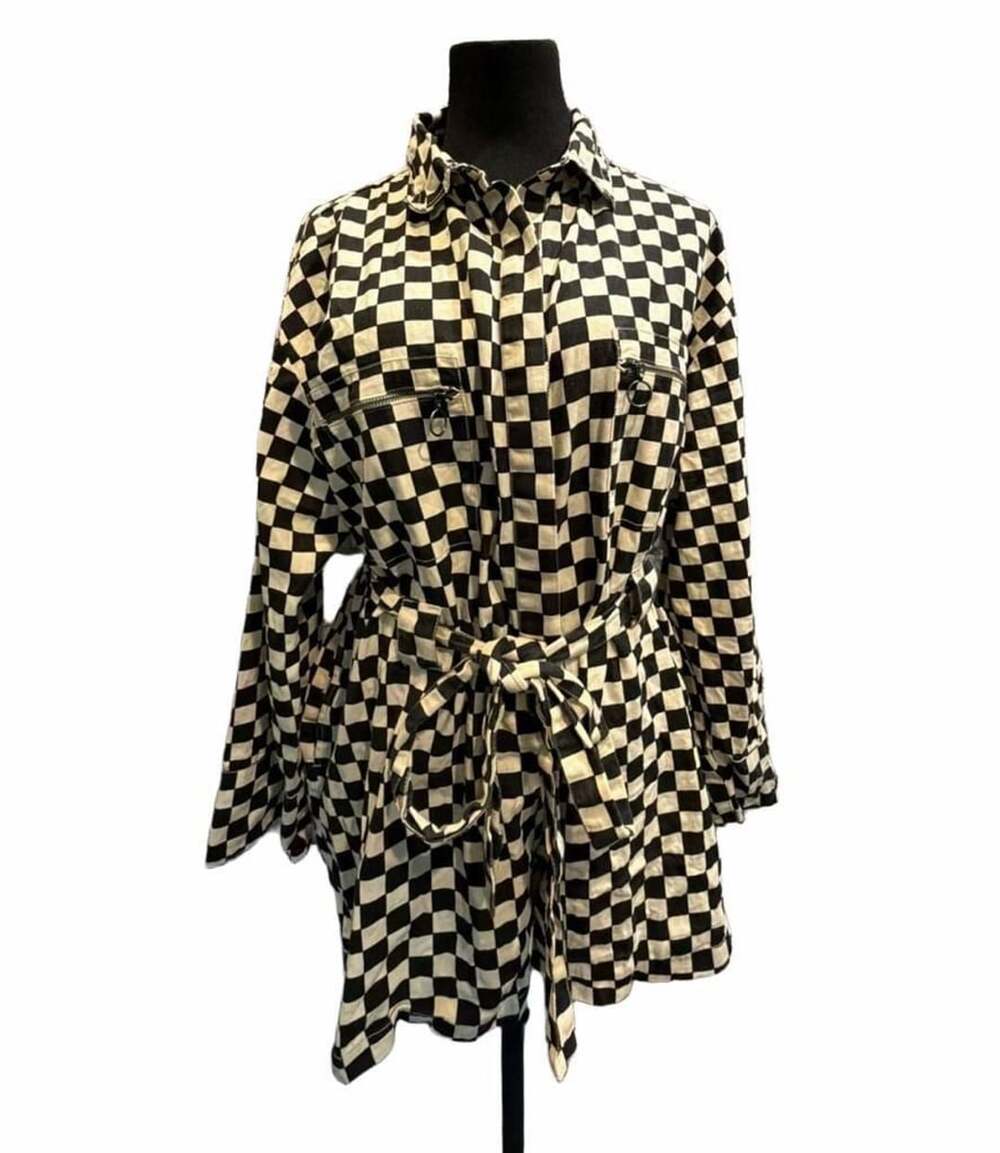 803 Asos Design Checkered Romper Size US 14 Black White